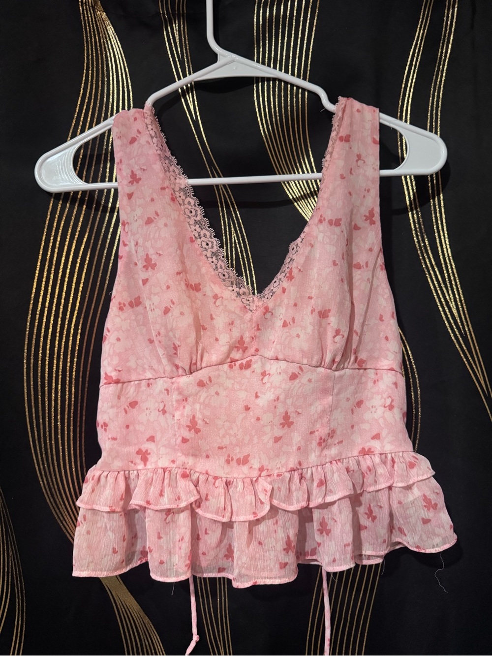 Lush Pink Floral V-Neck Ruffle Camisole